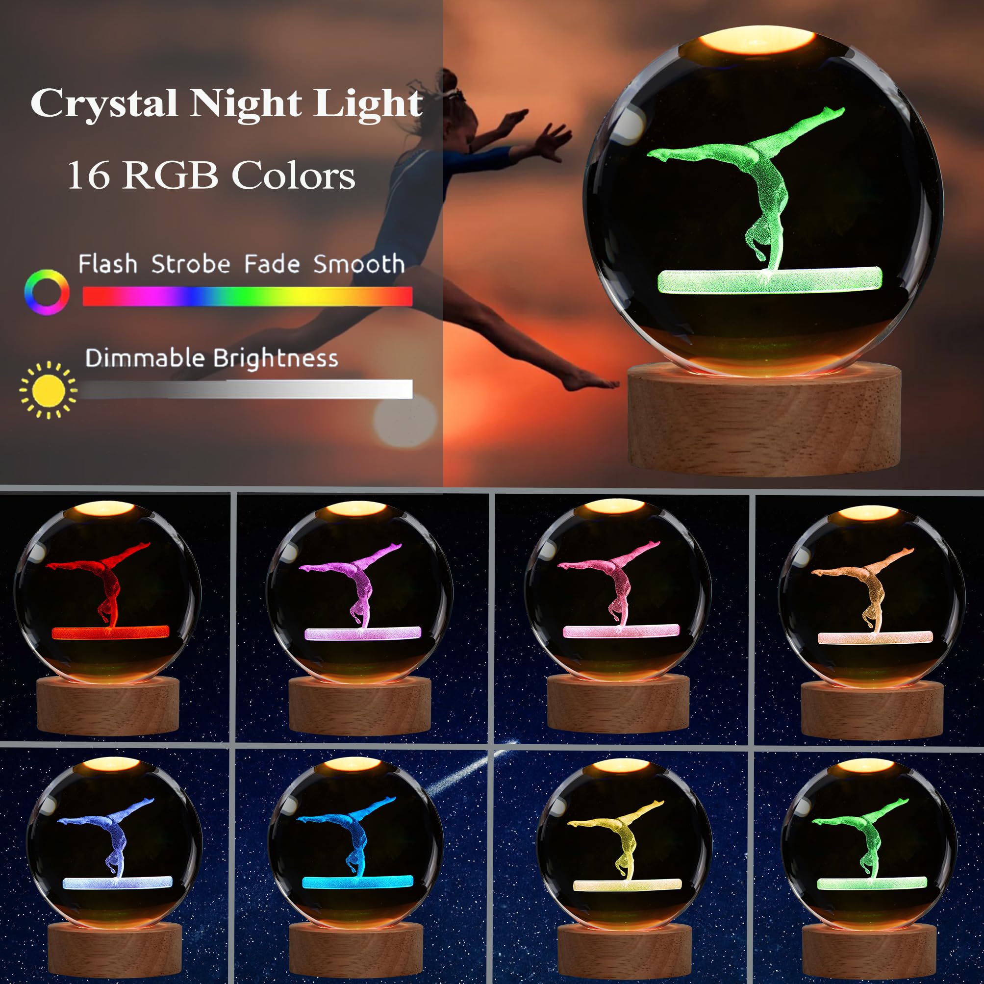 POSSHE 3D gymnastics figurine inside a glass sphere creates a magical glow