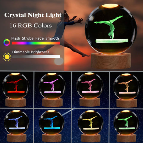 POSSHE 3D gymnastics figurine inside a glass sphere creates a magical glow