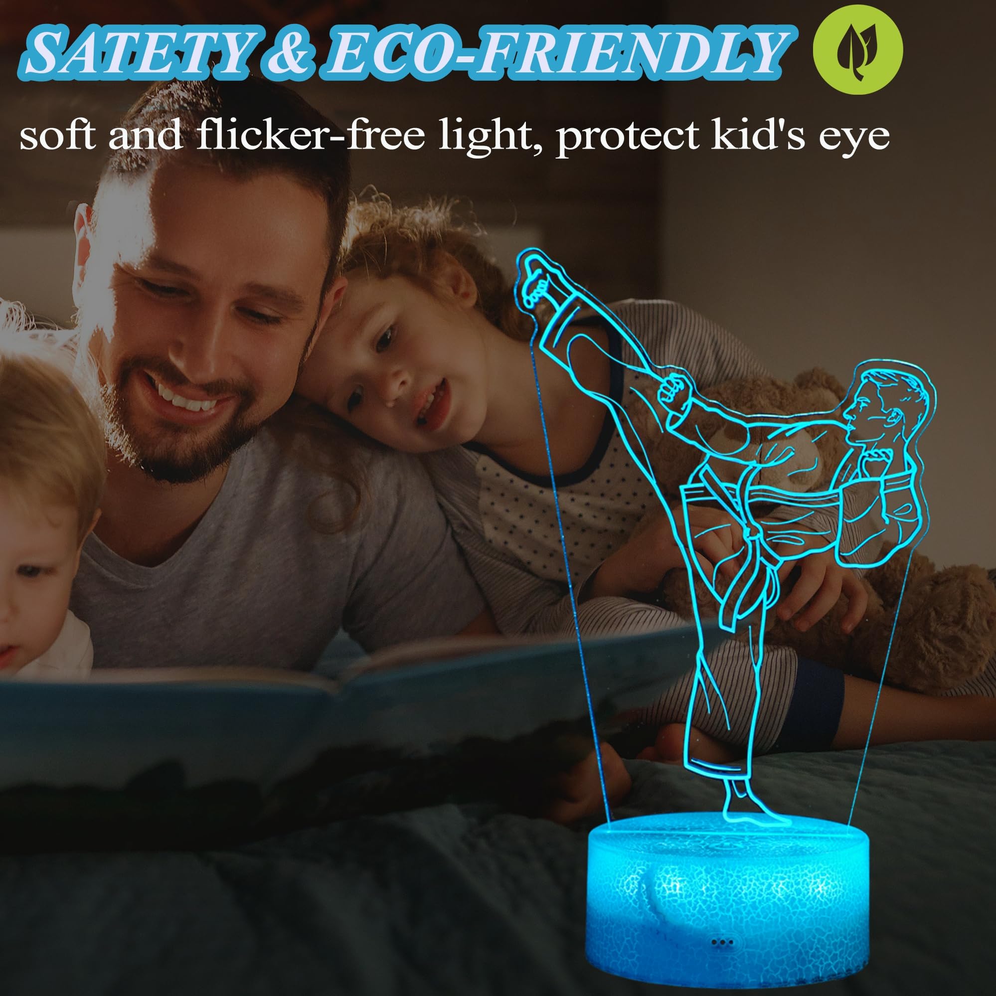 POSSHE kids room karate-light adds a playful martial arts vibe.