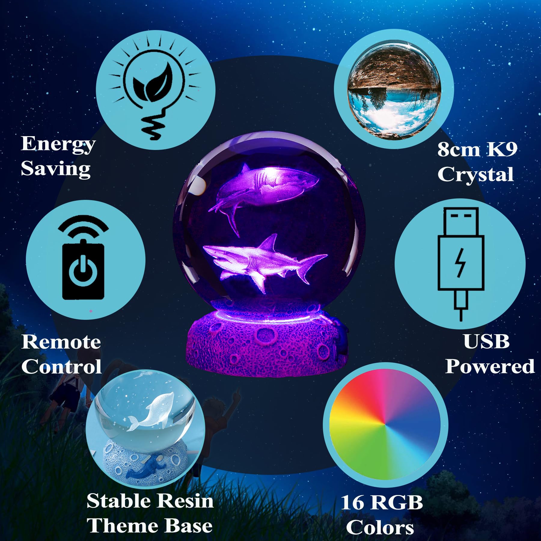 POSSHE shark night light makes a thoughtful gift for kids and marine enthusiasts.