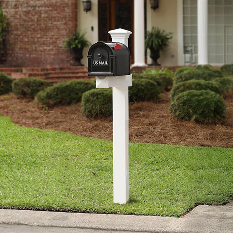 Postal Pro Hampton mailbox flag raised by the door for visibility