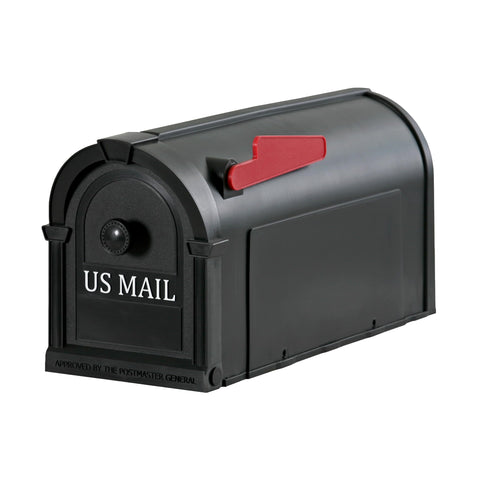 Postal Pro Hampton mailbox front view in black, showcasing durable curb appeal