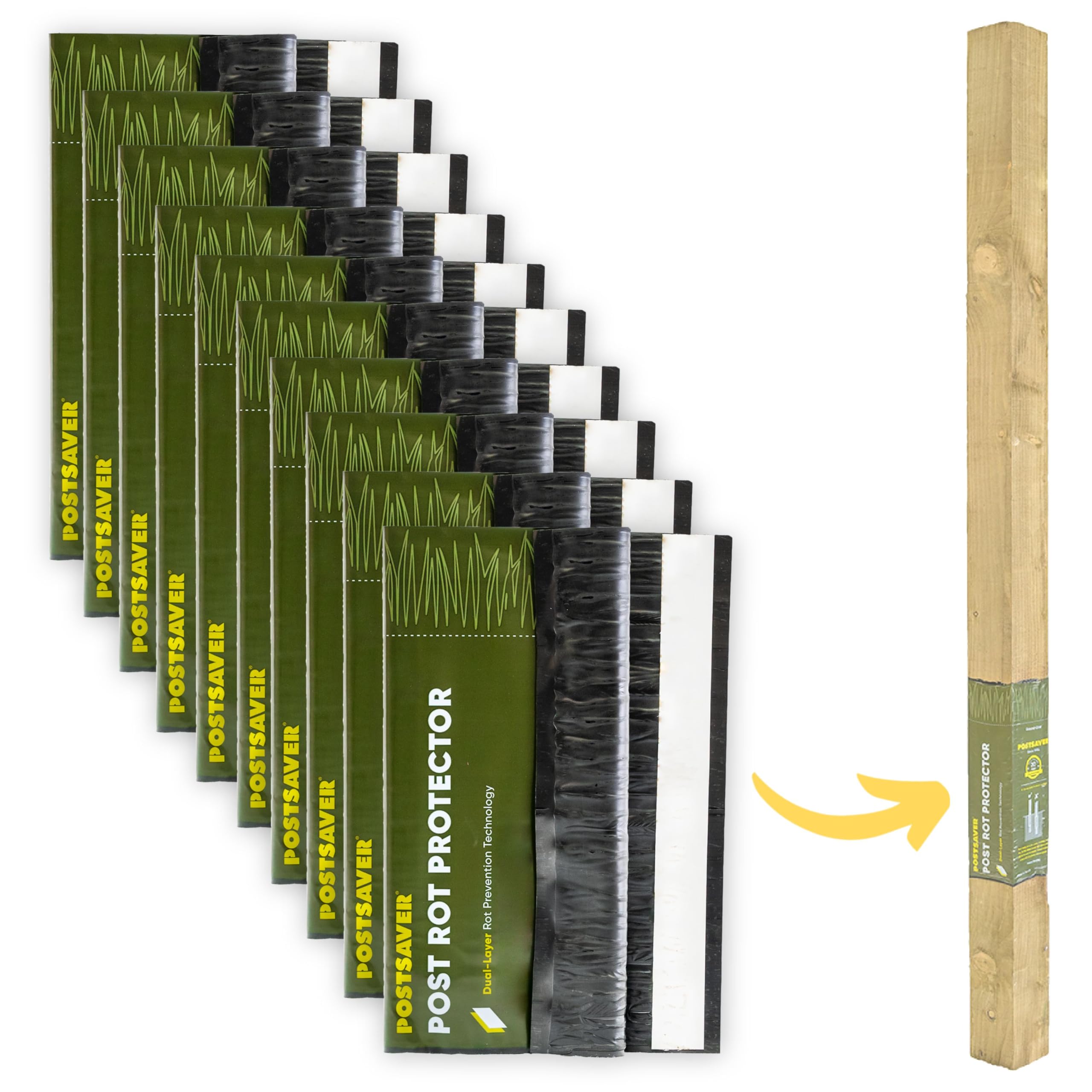 Postsaver Pro-Wrap square post cover shields against moisture to prevent decay