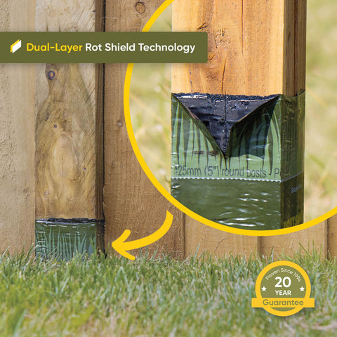 Sleeve wrapped around a post along the ground line for a clean finish.