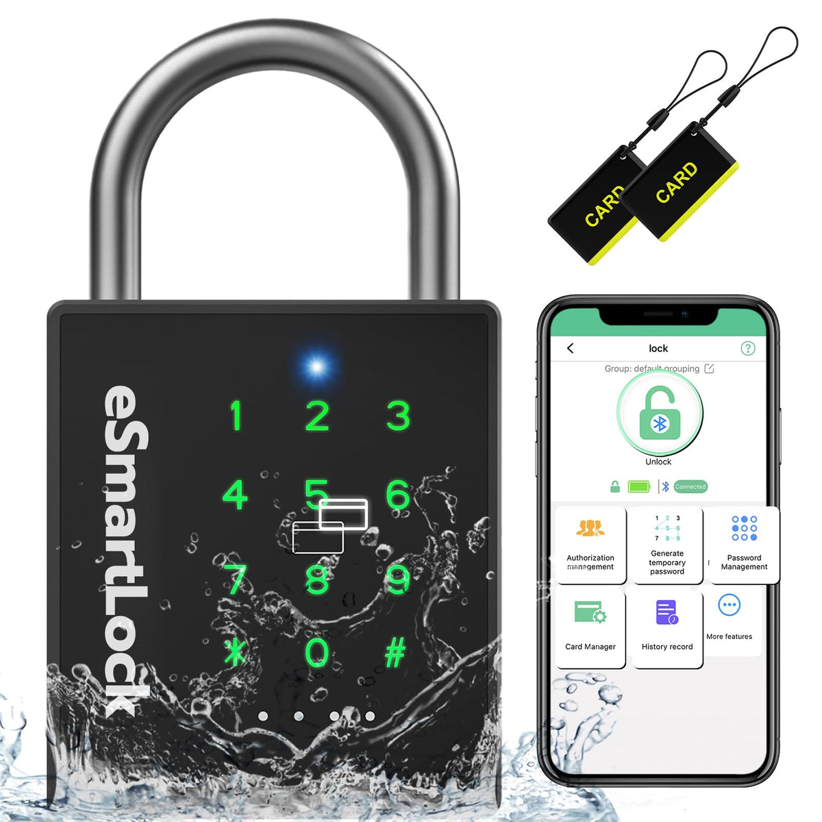 Pothunder heavy duty smart padlock showing unlock methods for convenient access