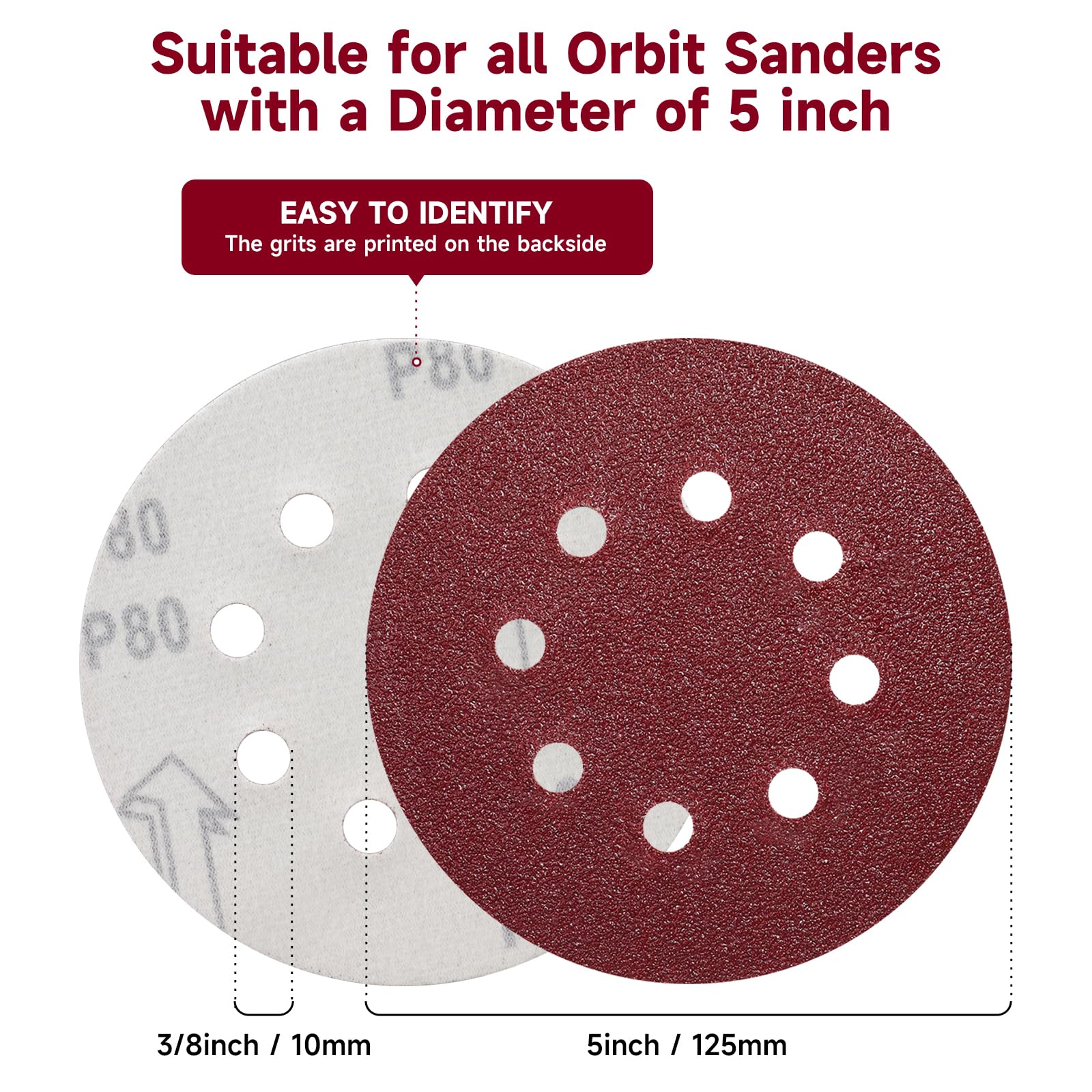 POTUINOM 5-inch 8-hole discs improve dust removal during sanding