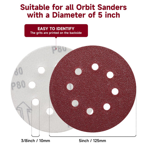 POTUINOM 5-inch 8-hole discs improve dust removal during sanding