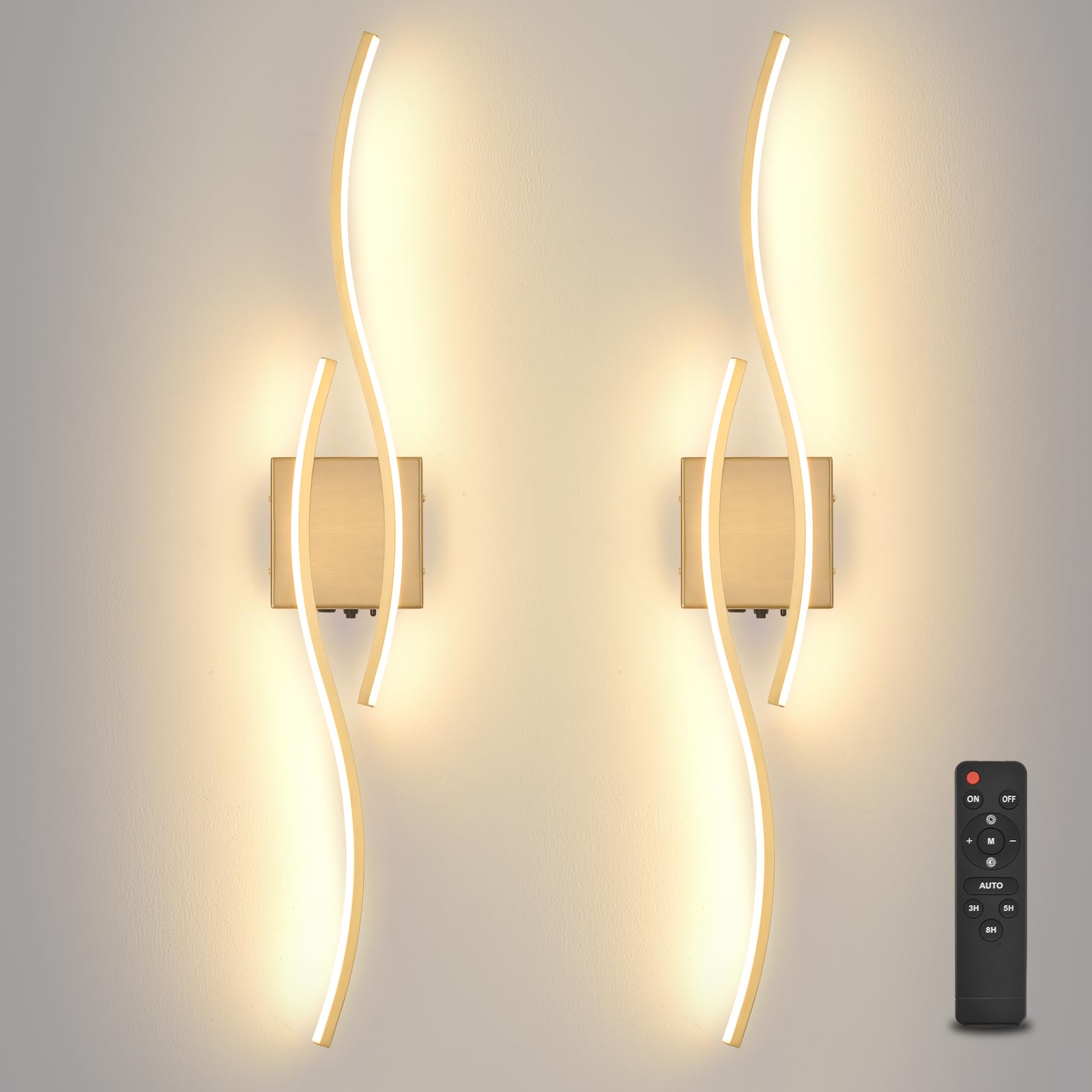 Povectolay battery-powered wall sconces set of two in gold for quick wireless installation