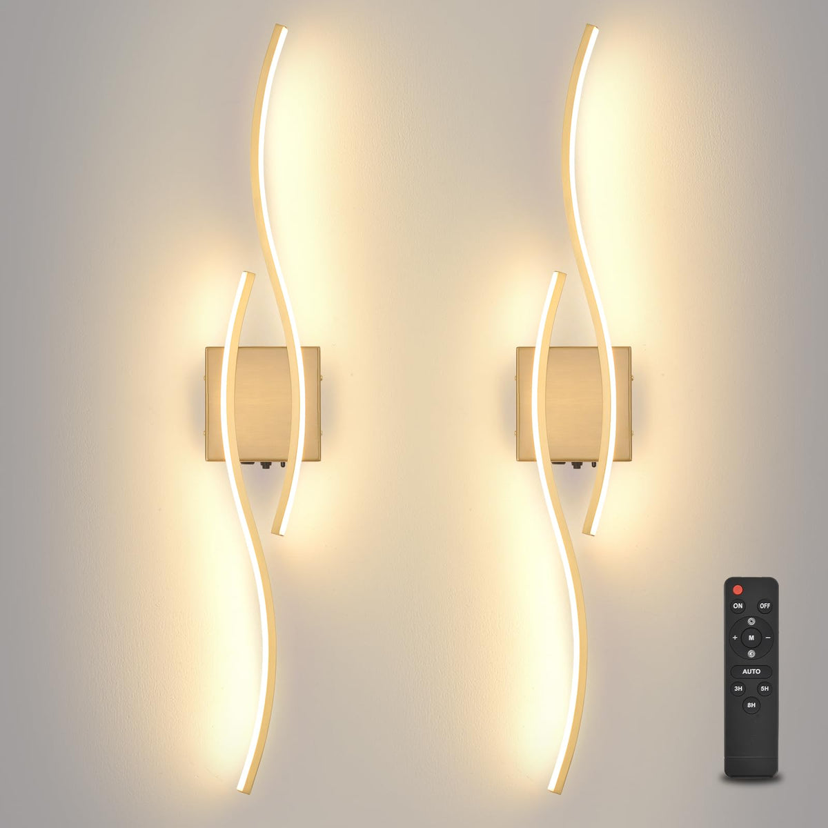 Povectolay battery-powered wall sconces set of two in gold for quick wireless installation