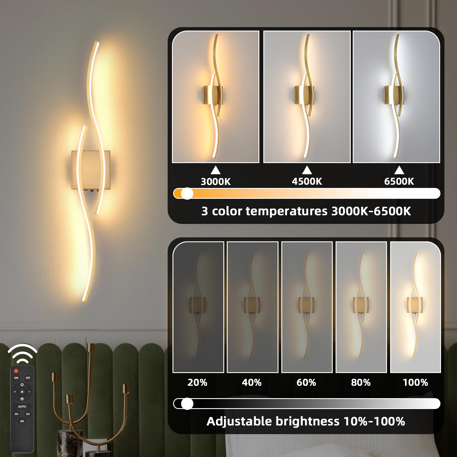 Povectolay LED dimmable wall sconce 31-4inch in gold for adaptable ambient lighting