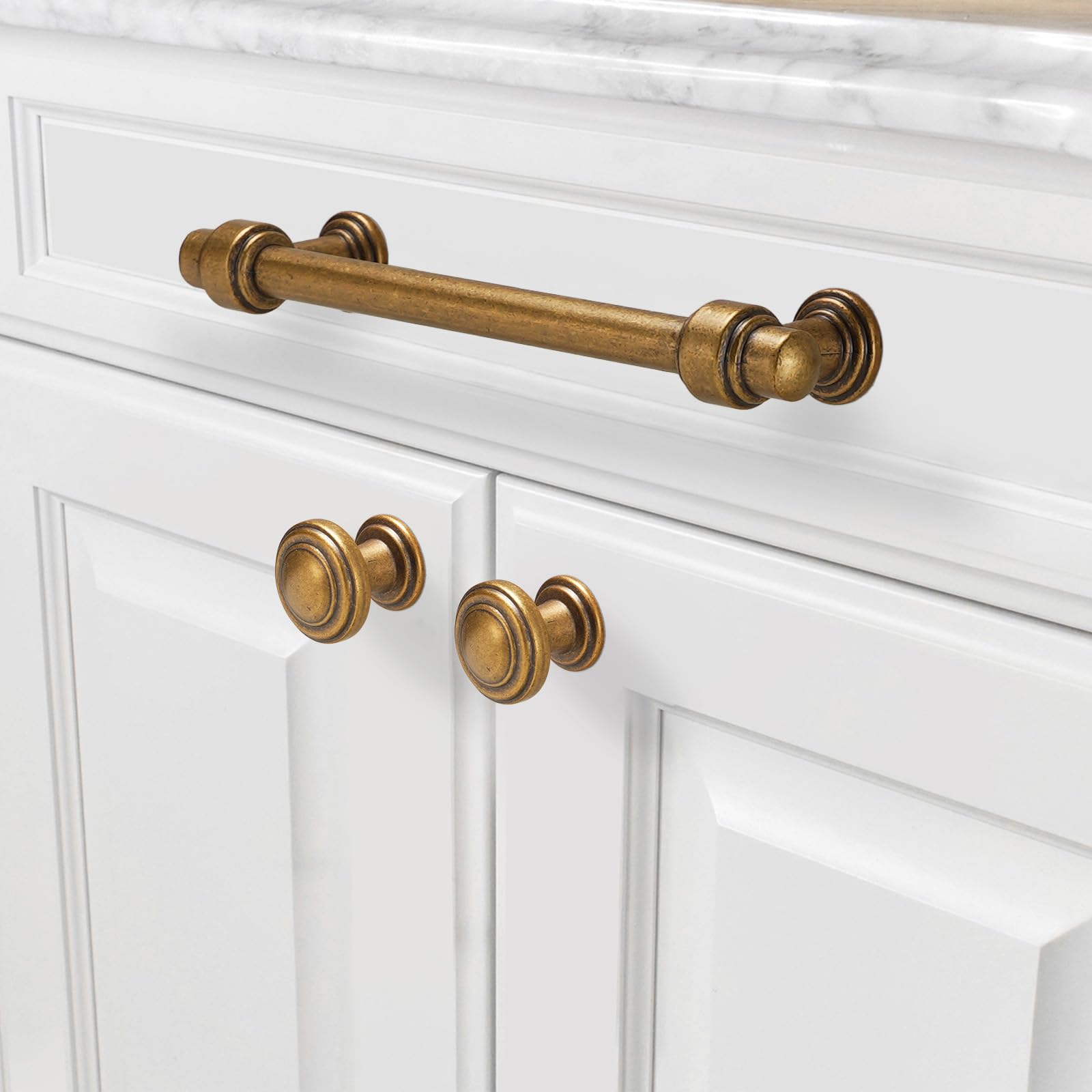 POVEFONK kitchen hardware in vintage bronze adds timeless character to any cabinet.