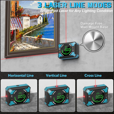 Povlen laser level with magnetic base enables quick tool-free setup.