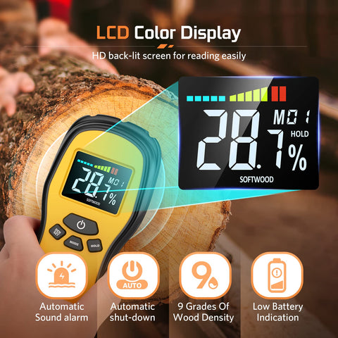 Povlen pinless detector measures moisture in masonry substrates like concrete.