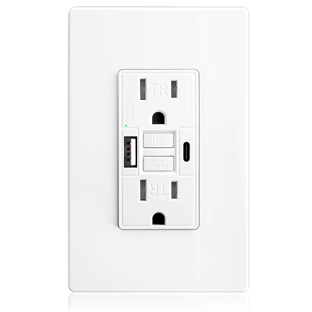POWAWINI GFCI outlet with USB-C and USB-A ports for fast device charging.
