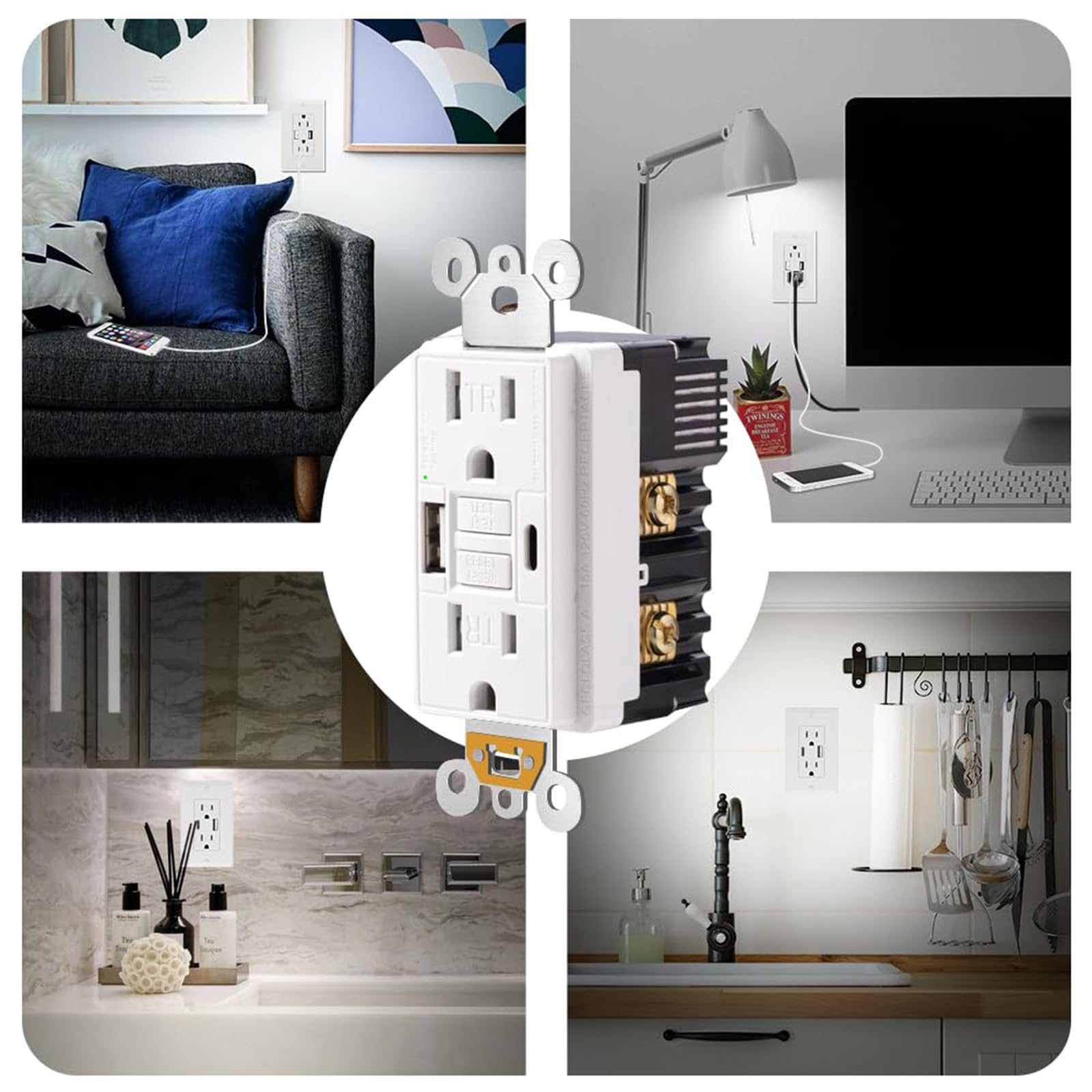 POWAWINI compact GFCI outlet blends with home and office spaces.