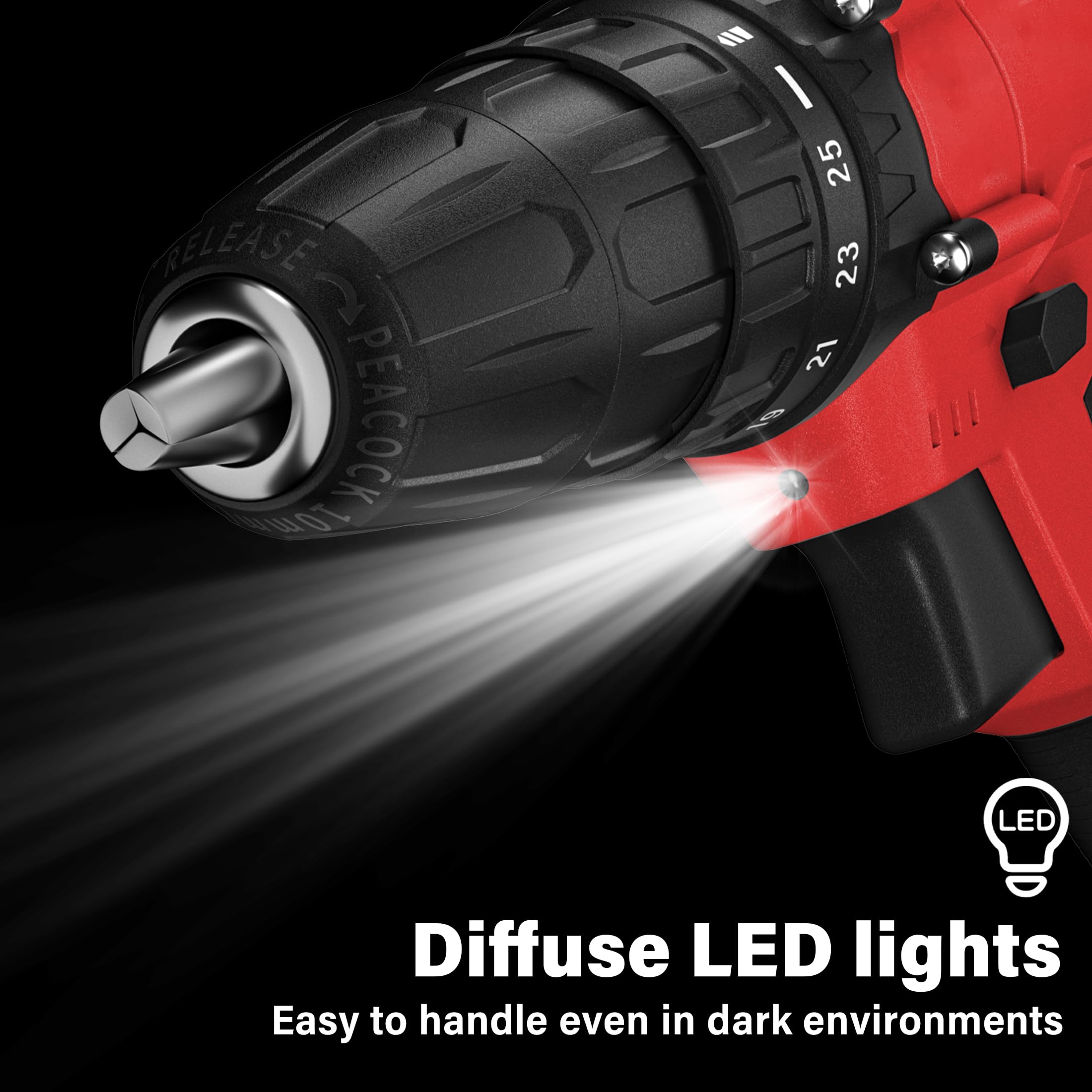 Power Drill Driver 21V accessories kit for wood bits and more.