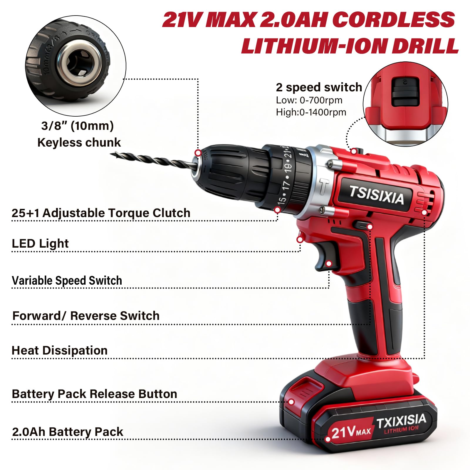 Power Drill Driver 21V charging batteries ensures readiness for ongoing jobs.