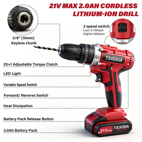 Power Drill Driver 21V charging batteries ensures readiness for ongoing jobs.