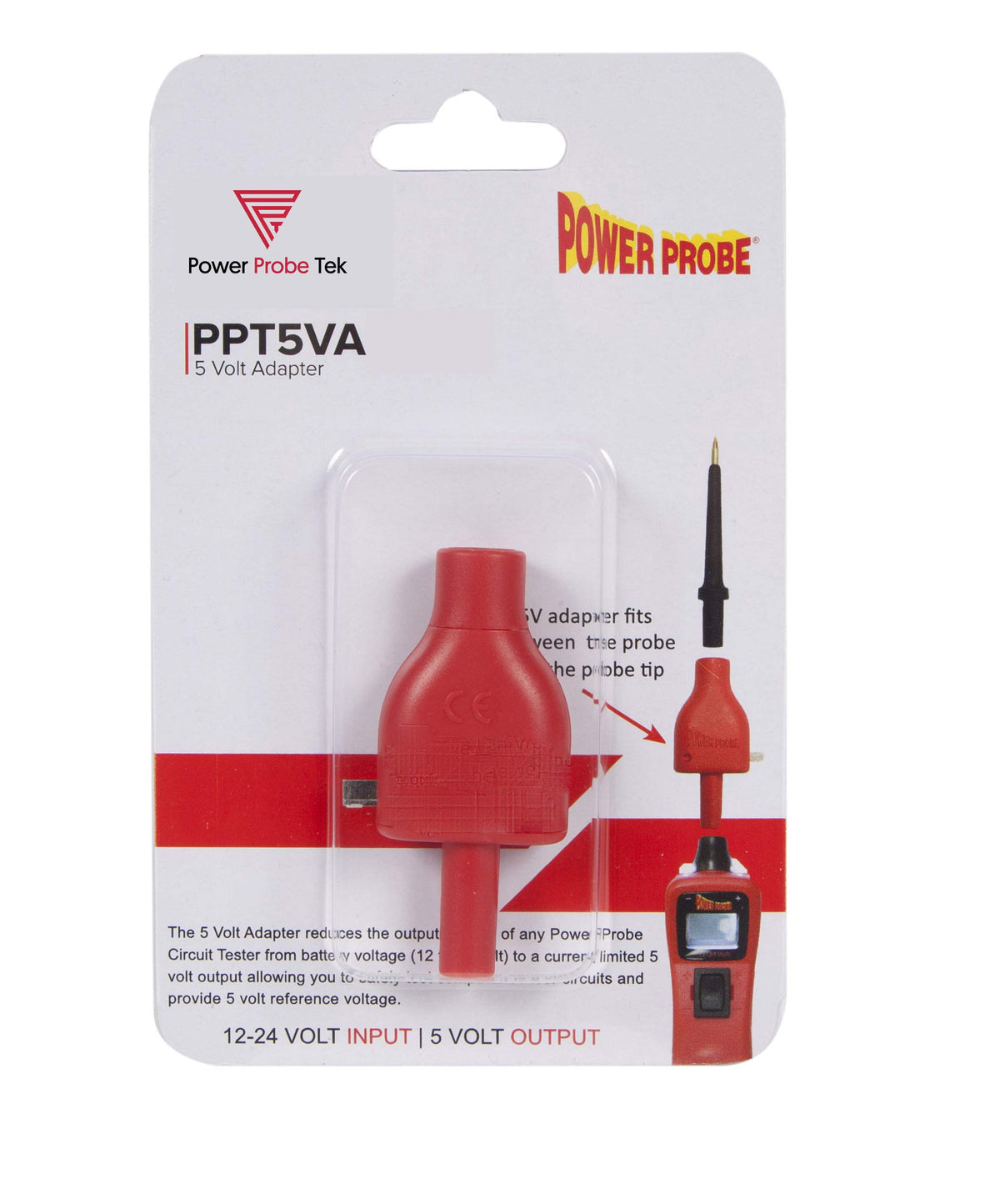 Power Probe 5V reference adapter connected to Tek tester for safe voltage control