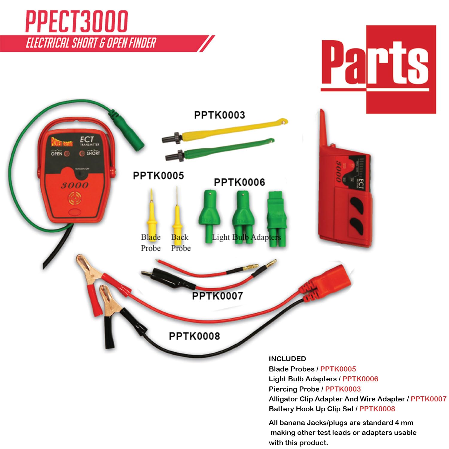 Power Probe ECT3000 receiver detects transmitter signals for precise circuit diagnostics.