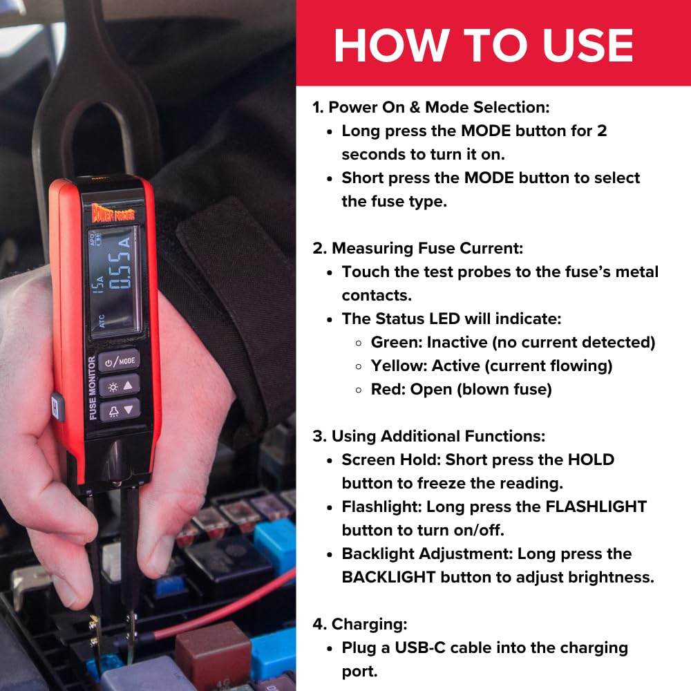 Power Probe PPFUSE built in flashlight helps testing in dim areas