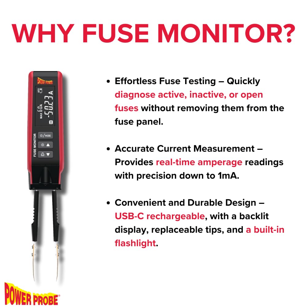 Power Probe PPFUSE live current readings on Maxi Mini ATC fuses