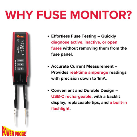 Power Probe PPFUSE live current readings on Maxi Mini ATC fuses