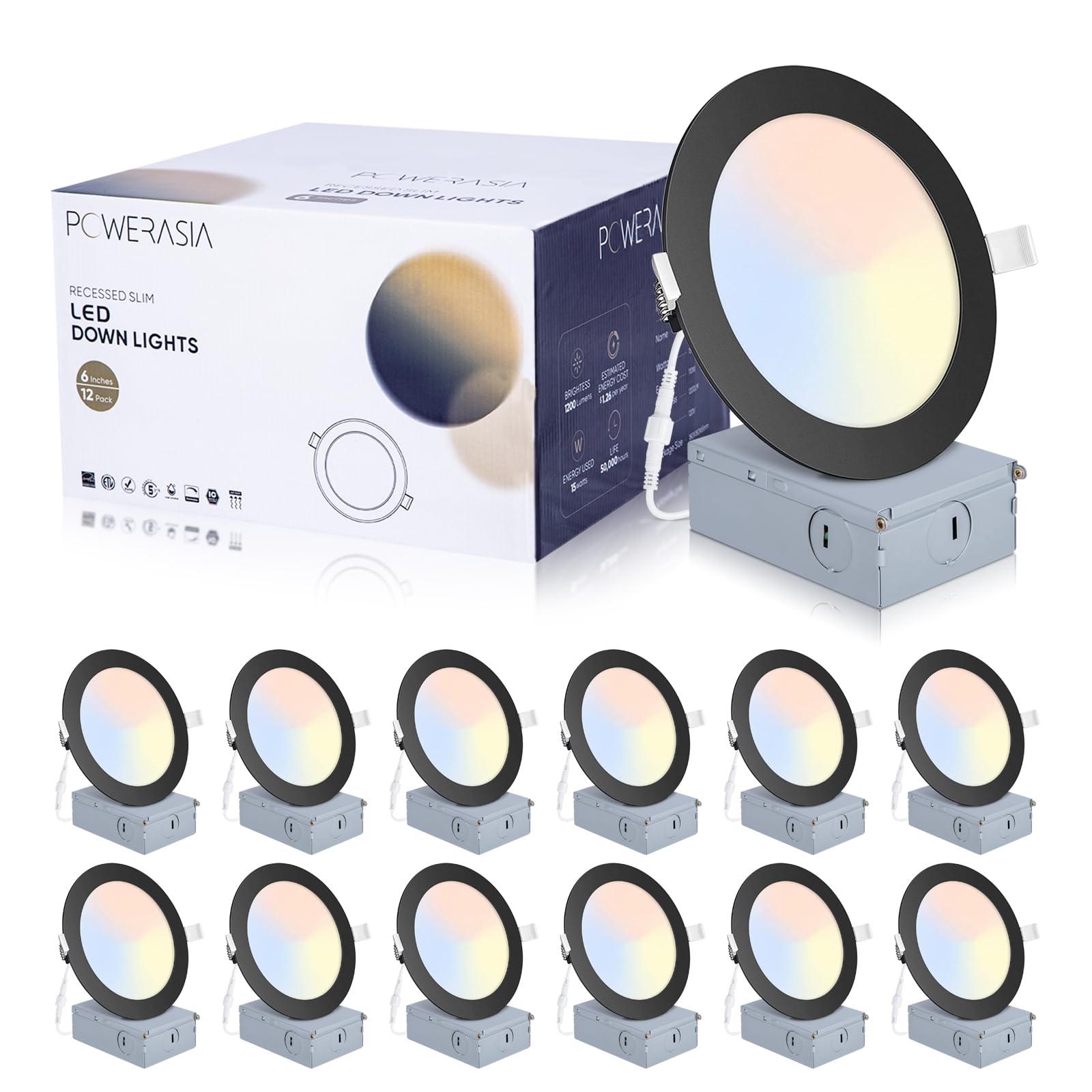 POWERASIA 6 inch recessed light with junction box for quick ceiling installation