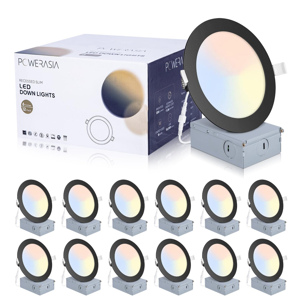 POWERASIA 6 inch recessed light with junction box for quick ceiling installation