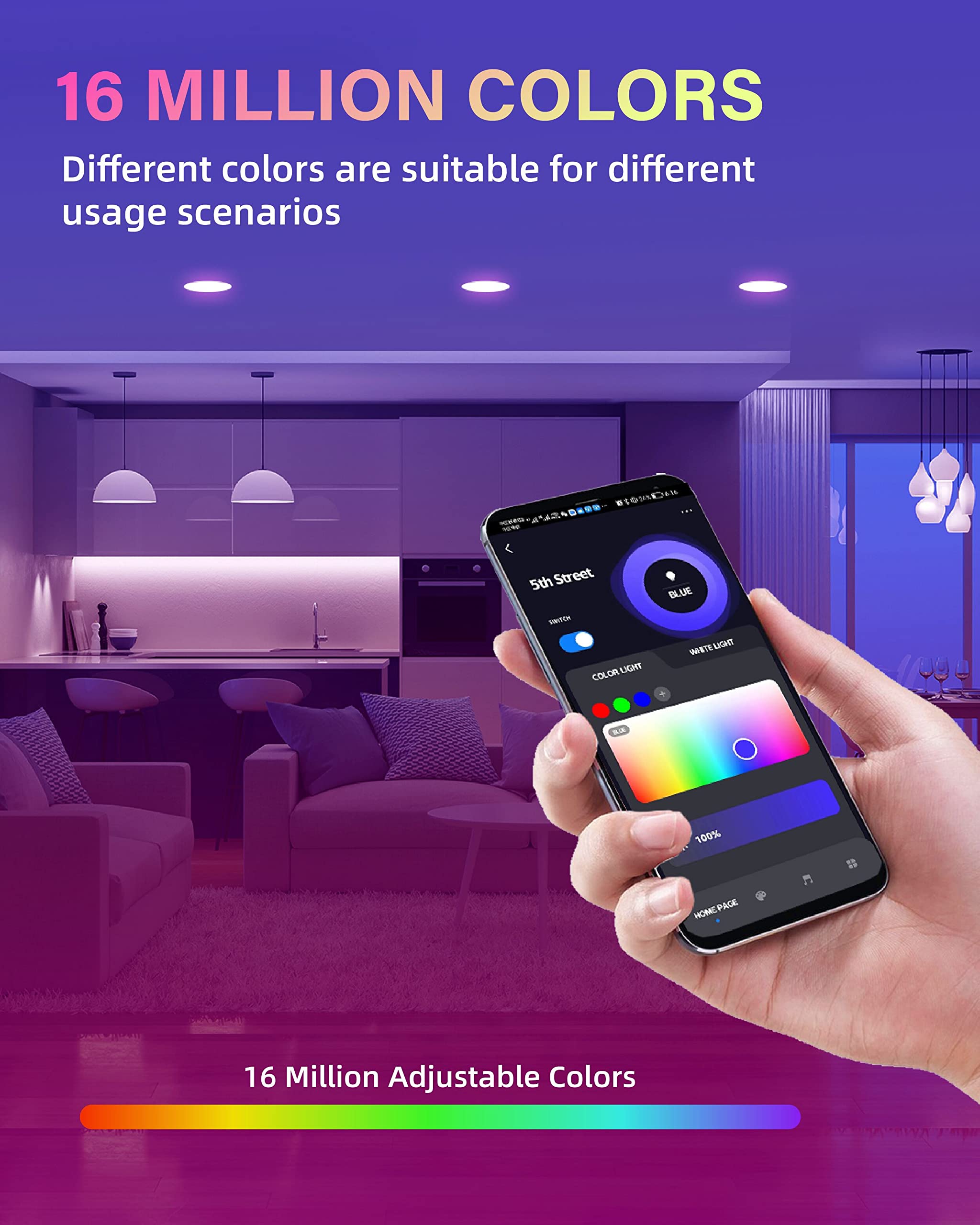POWERASIA color temperature range 2700K-6000K for warm to cool ambiance