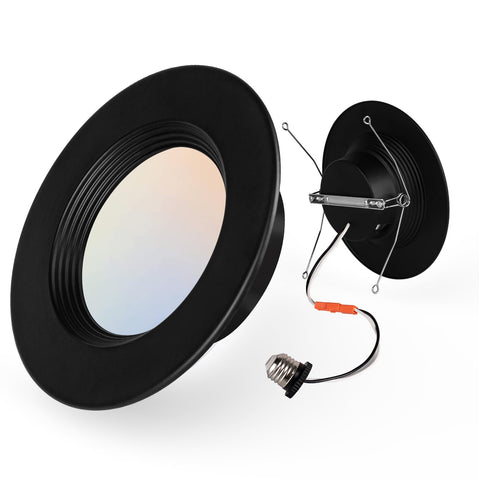 PowerASIA 6-inch black LED can light front view with sleek trim for modern ceilings.