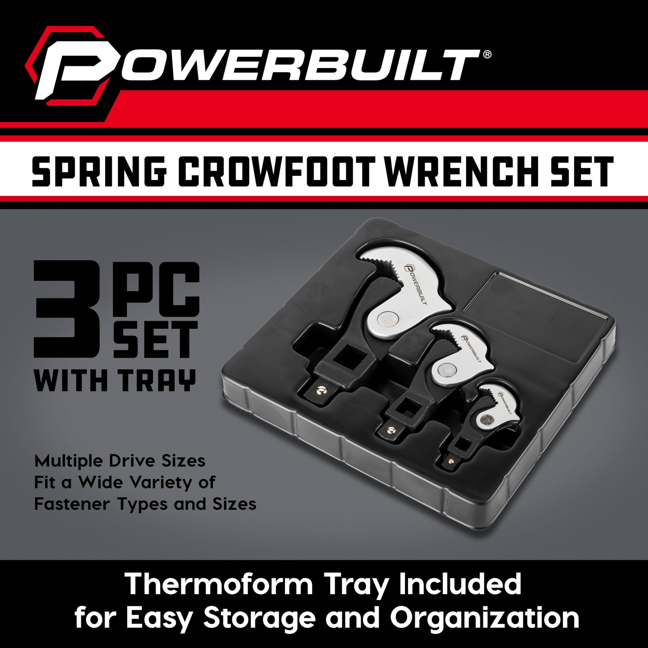 Powerbuilt 3-piece set demonstrates auto-adjusting jaws across drive sizes.