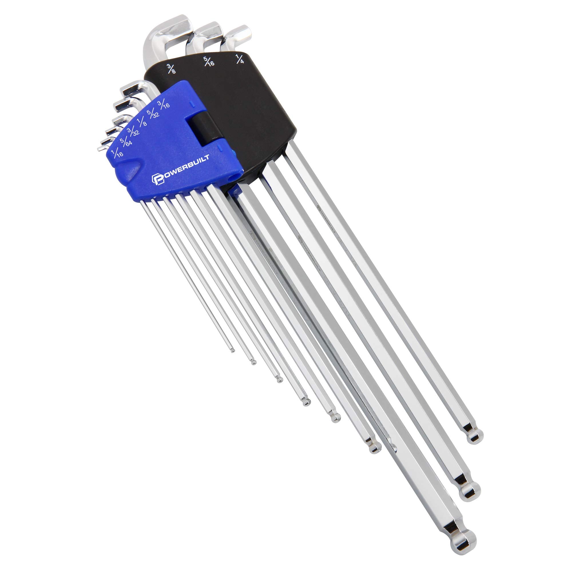 Powerbuilt 9 Piece SAE stubby-end hex keys set for tight spaces.