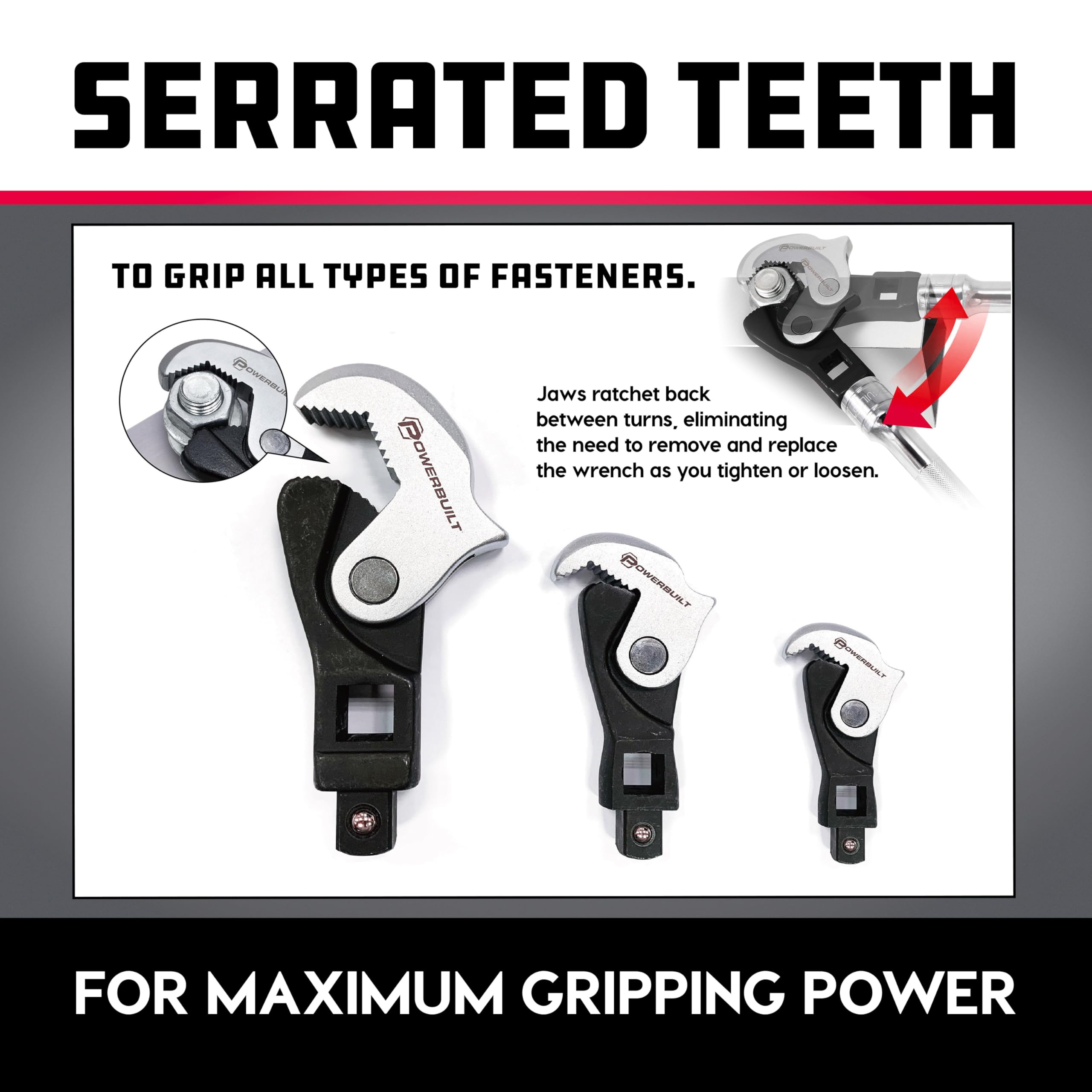 Powerbuilt chrome-vanadium steel construction delivers durable performance.