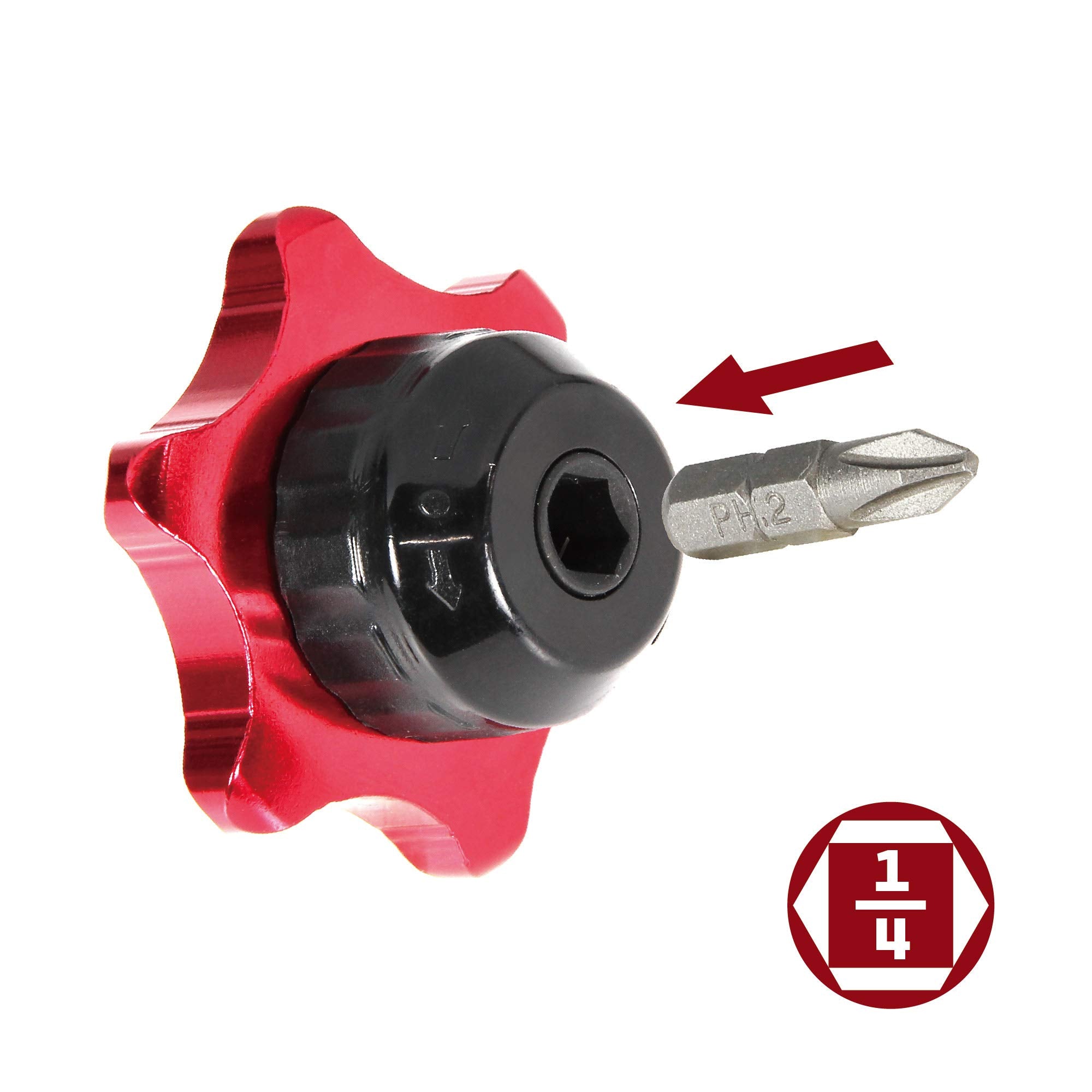 Powerbuilt red anodized finish provides durable, corrosion-resistant wear.