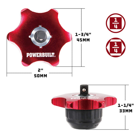 Powerbuilt thumb ratchet in hand for easy reach in tight spaces.