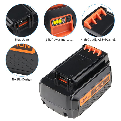 Powerost LBX2040 battery side view showing slim fit for compatible tools.