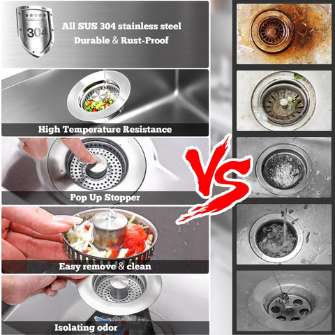 POWERSIR pop-up stopper with removable basket enables quick cleaning.