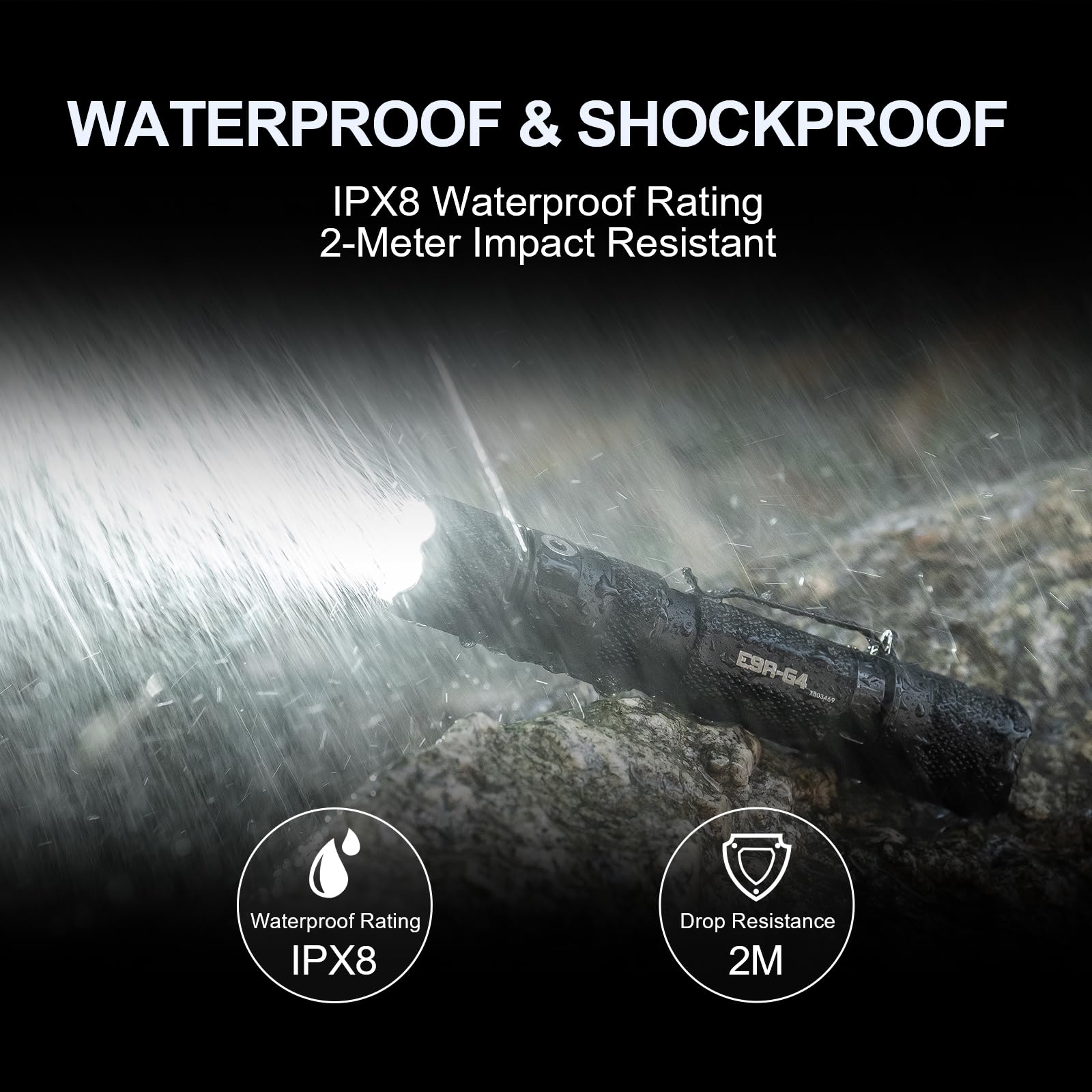 PowerTac E9R G4 flashlight six brightness levels including strobe