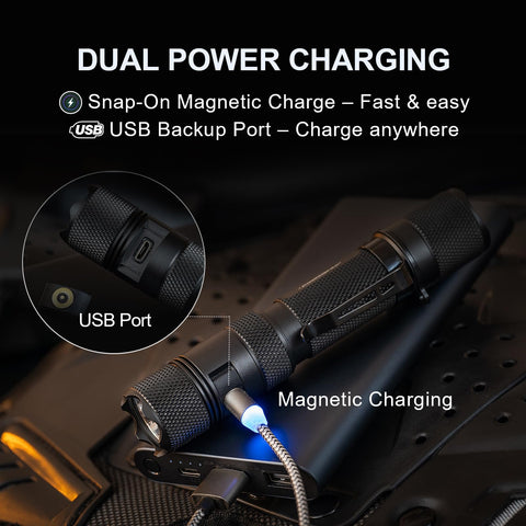 PowerTac E9R G4 flashlight USB charging for versatile on-the-go power