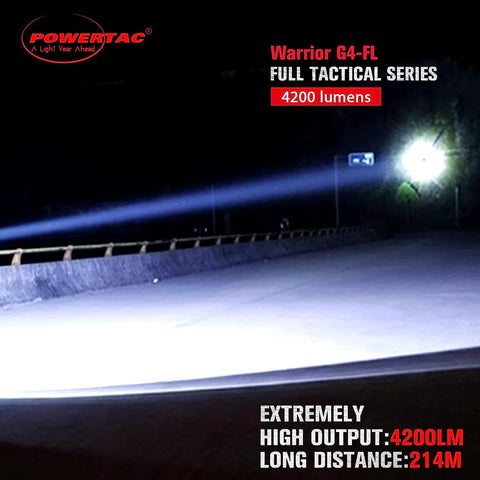 PowerTac Warrior G4-FL 214-meter throw image illustrating long-range clarity