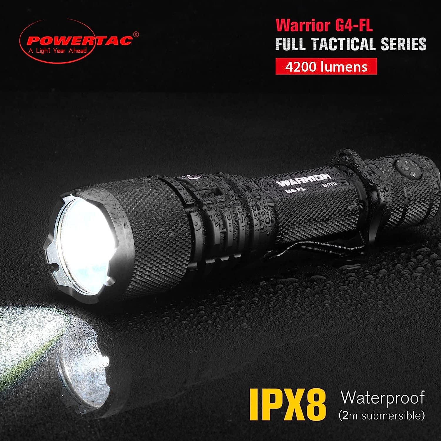 PowerTac Warrior G4-FL 4200-lumen output image for bright scene coverage