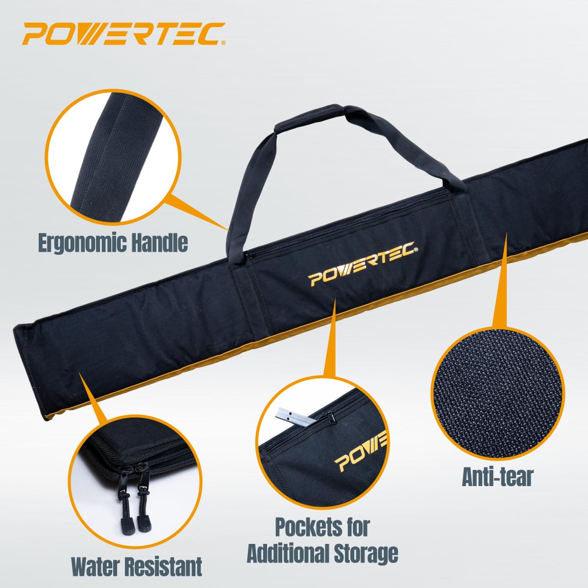POWERTEC rail connectors securely joining rails for extended straight cuts