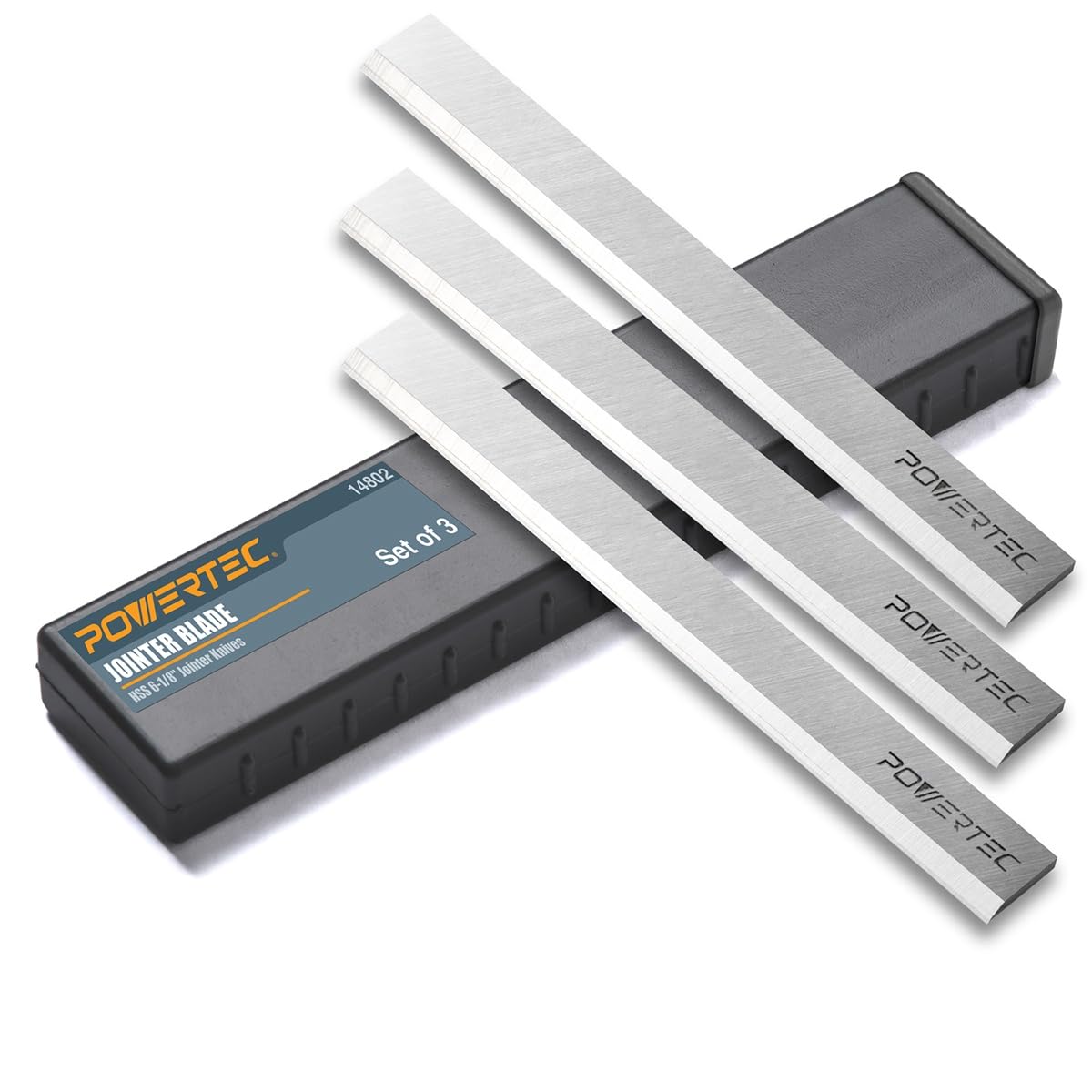 POWERTEC 6-1/8 inch jointer knives edge closeup for precise cuts