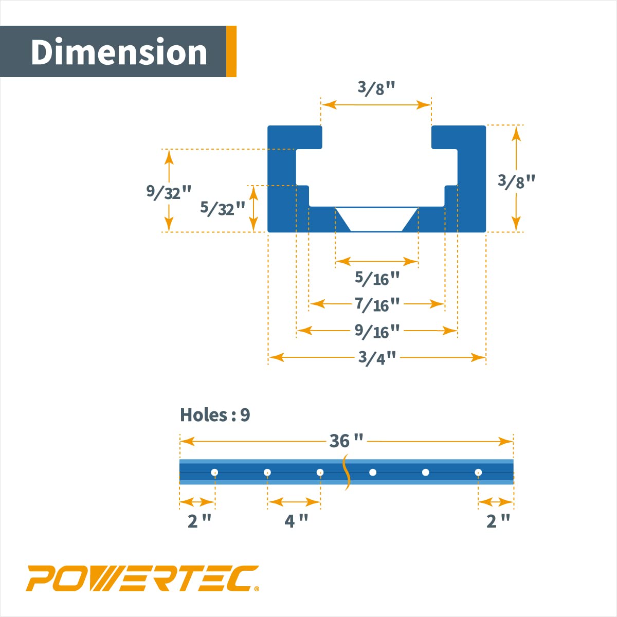 POWERTEC 71119 compatible with 1/4 in hex bolts and 5/16 in T bolts