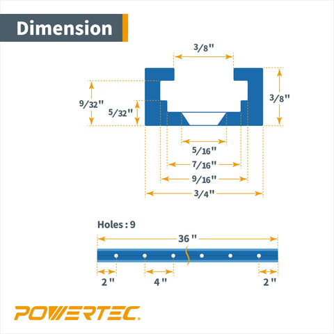 POWERTEC 71119 compatible with 1/4 in hex bolts and 5/16 in T bolts