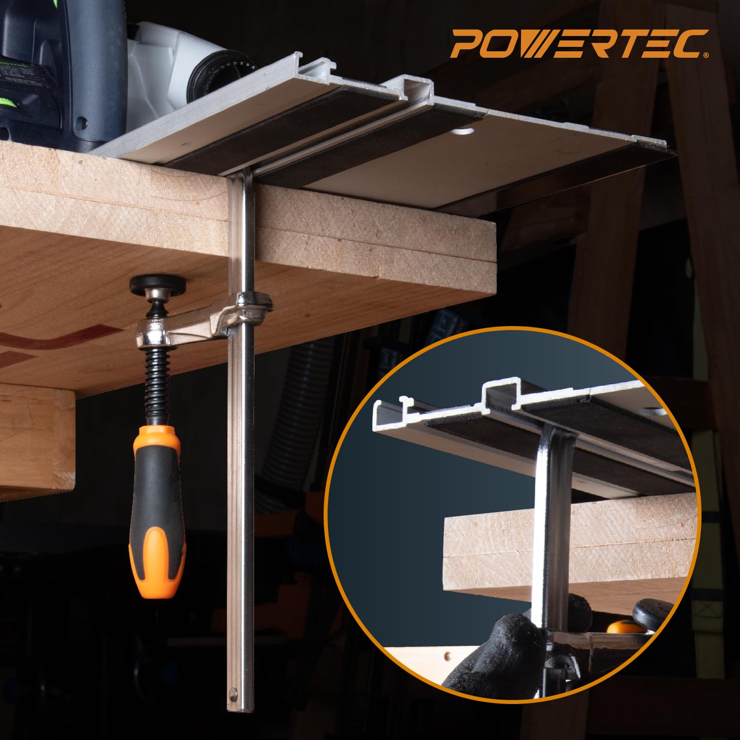 The POWERTEC 71410 offers a 2-3/8 inch throat depth for thick materials