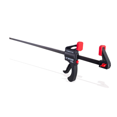 POWERTEC 71597 clamp handle closeup showing ergonomic one-handed operation