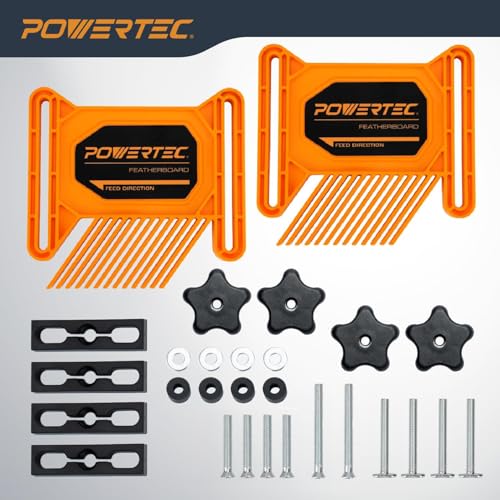 POWERTEC complete featherboard kit ready for safe stock handling and setup.