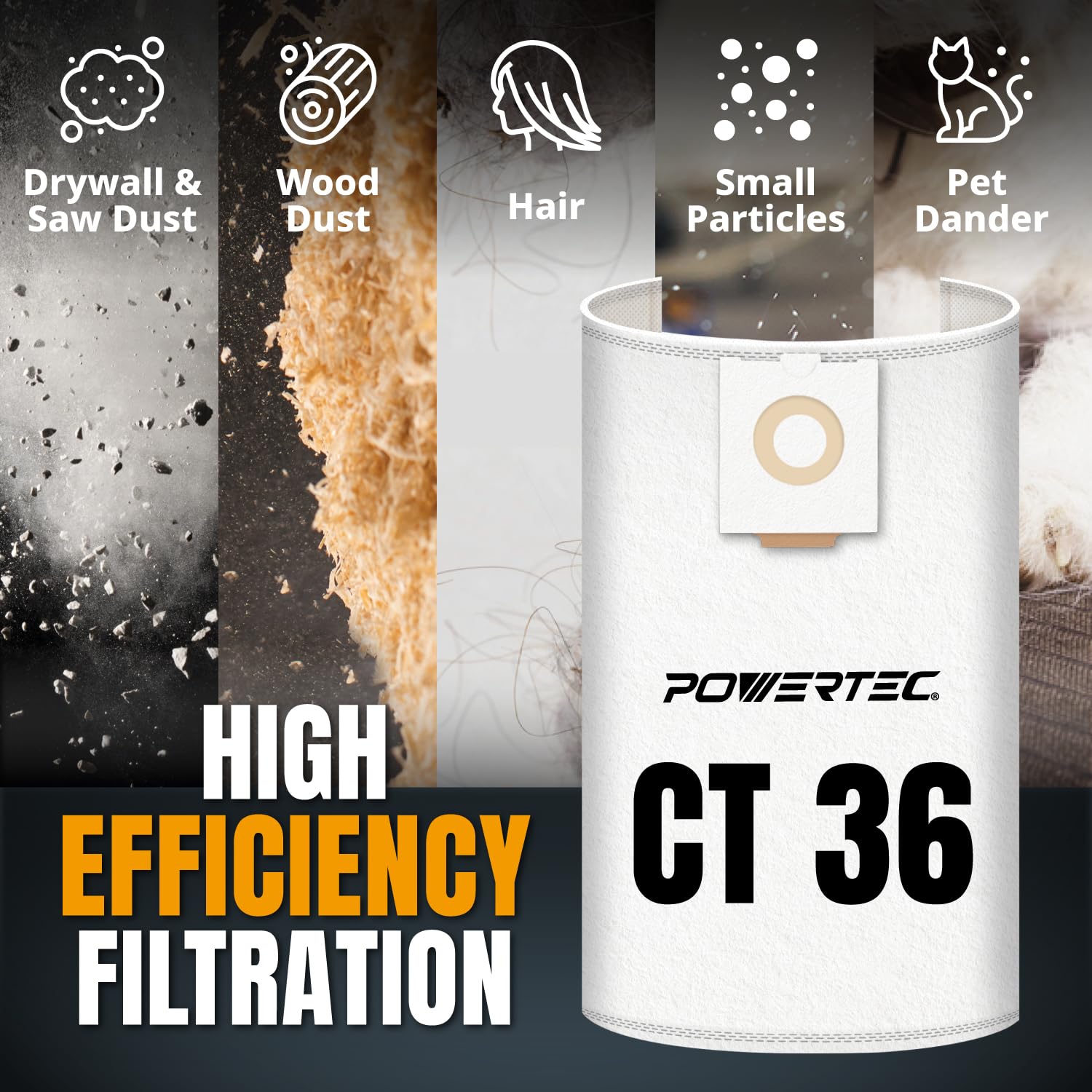 POWERTEC bag design helps extend main filter life between maintenance sessions.